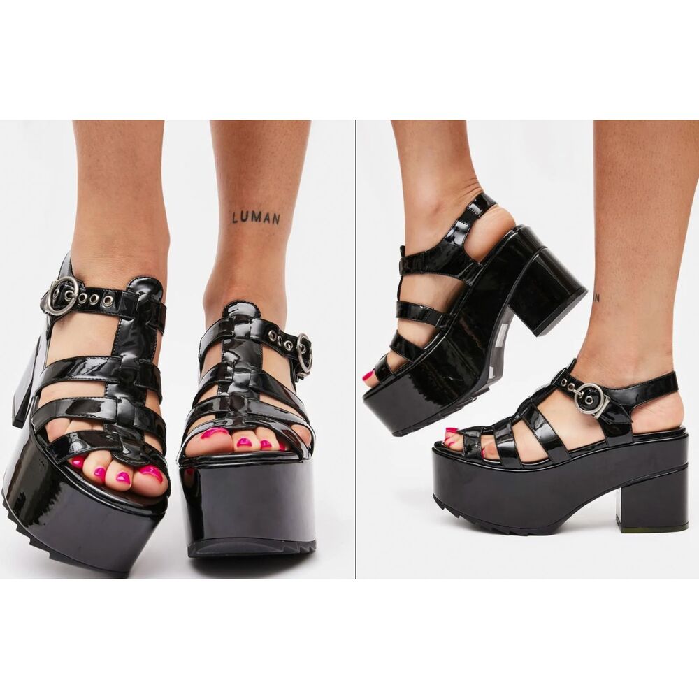 Sold out Dolls Kill La Moda Noir Forgiveness black patent Platform Sandals 8